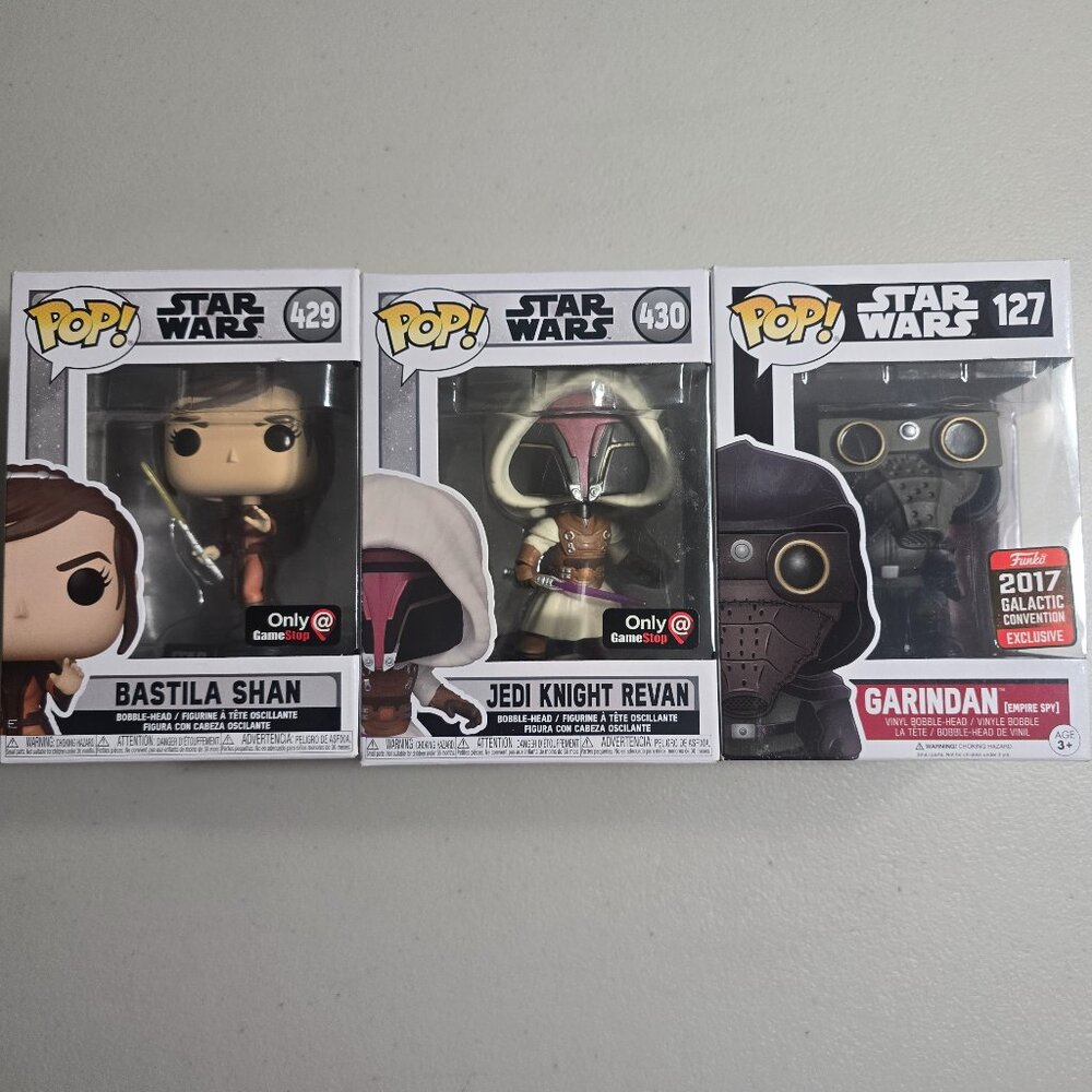Star Wars Bastila Shan #429 Jedi Knight Revan #430 Garindan #127  Funko Pop!